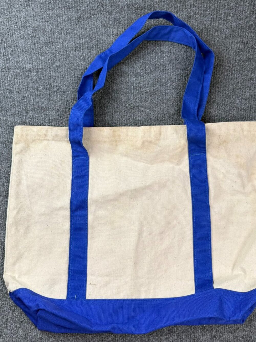 Vintage Canvas Boat Tote Bag Blue White Heavy Duty Beach Book Carryall Large